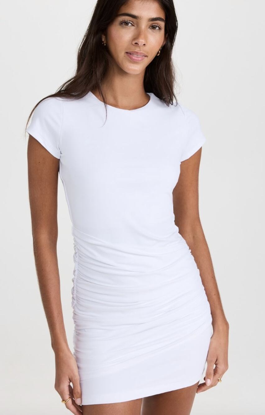 NWT Susana Monaco Short Sleeve Draped Mini Dress Ruched White Sugar sz L